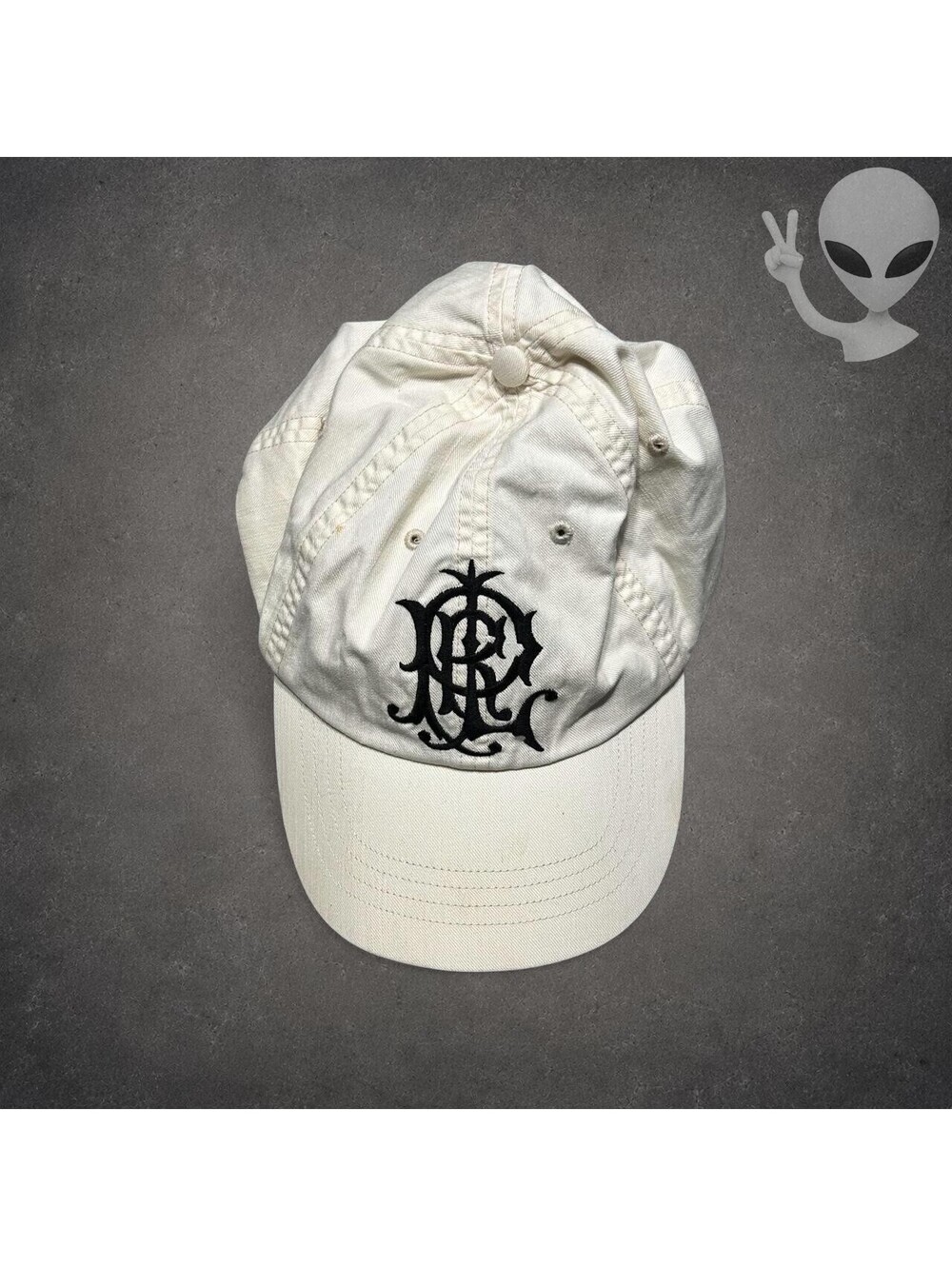 Polo Ralph Lauren Vintage Ornate Monogram Script Logo Baseball Cap Cream OS